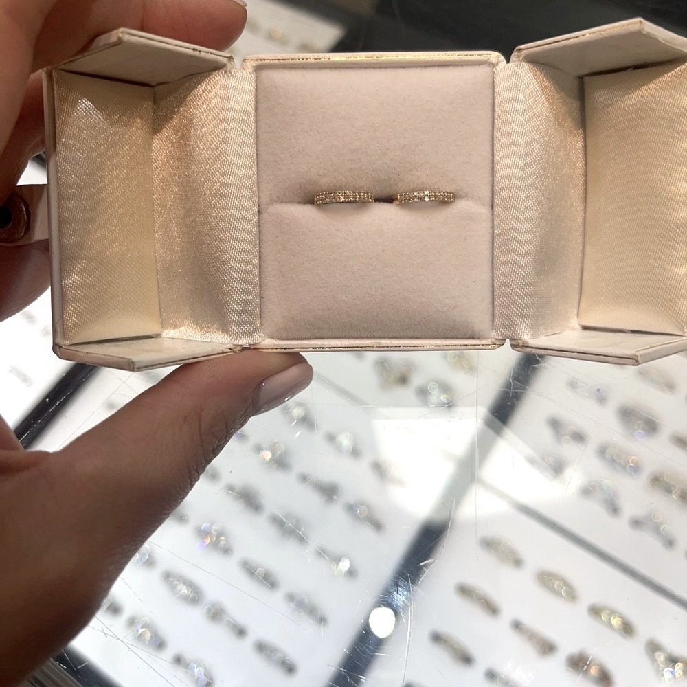 14k yellow gold double diamond huggies